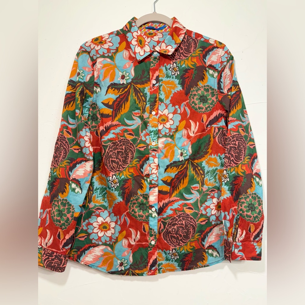 J. McLAUGHLIN FLORAL BUTTON DOWN COTTON LONG SLEEVE SZ M